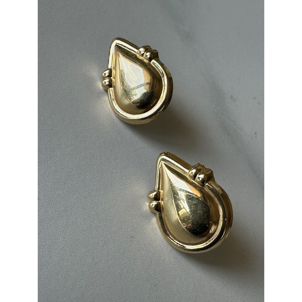 Vintage Italian 18K Yellow Gold Puffed Teardrop Stud Earrings 750 Arezzo 1.50g